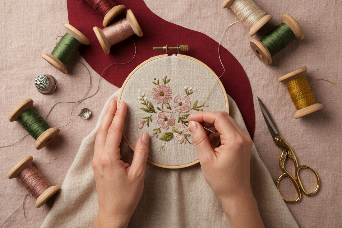 basandoti sempre su questi du colori: Rosso B41717 e rosa FBEAEA, crea un'immagine che risponda a questo titolo: Perché i prodotti handmade costano di più? Il valore dietro ogni dettaglio
