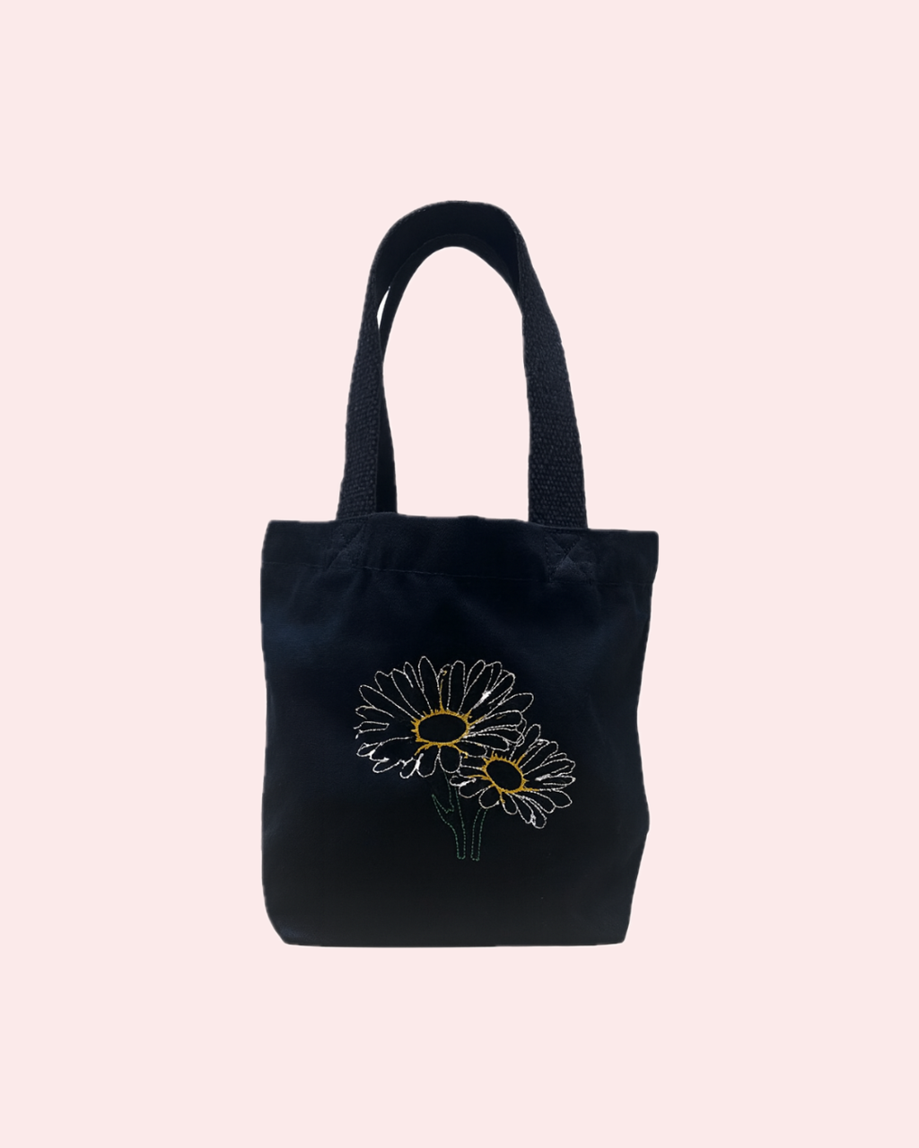 MiniBag Blu Daisy in cotone biologico GOTS ricamata | KaleidoShop