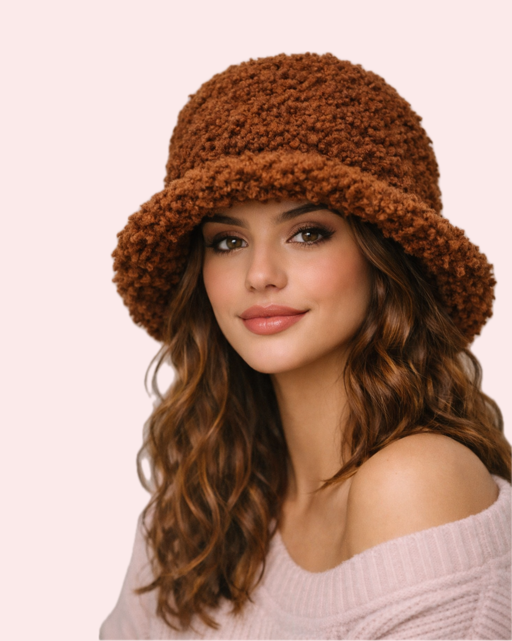 Cappello Invernale Effetto Bouclé Marrone in Poliestere | KaleidoShop