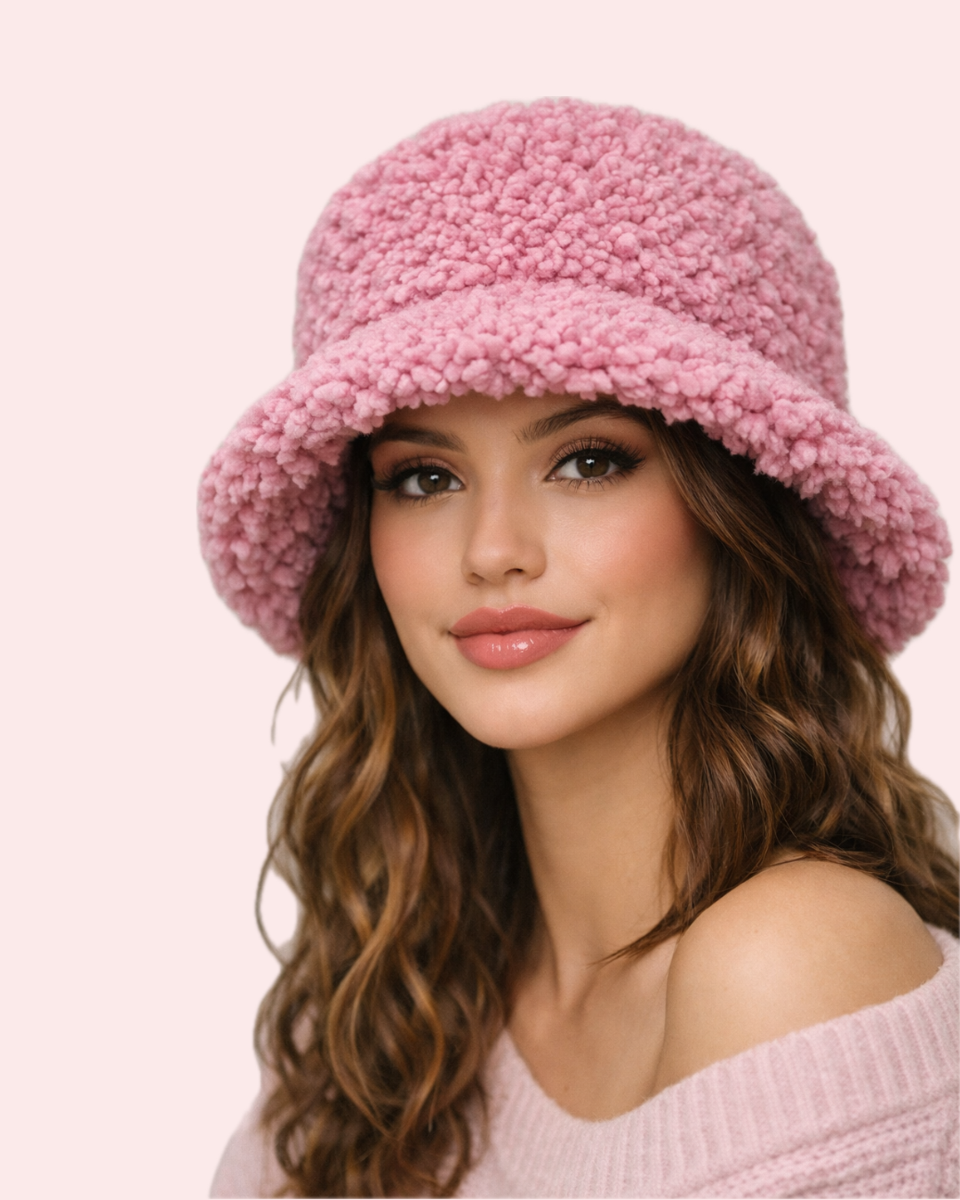 Cappello Invernale Effetto Bouclé Rosa in Poliestere | KaleidoShop