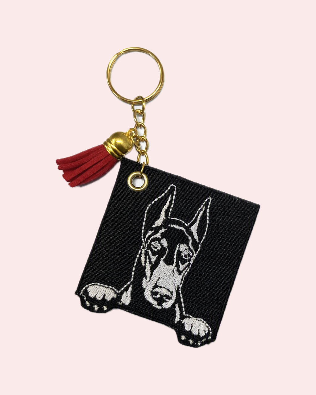Portachiavi ricamato Dobermann artigianale | KaleidoShop