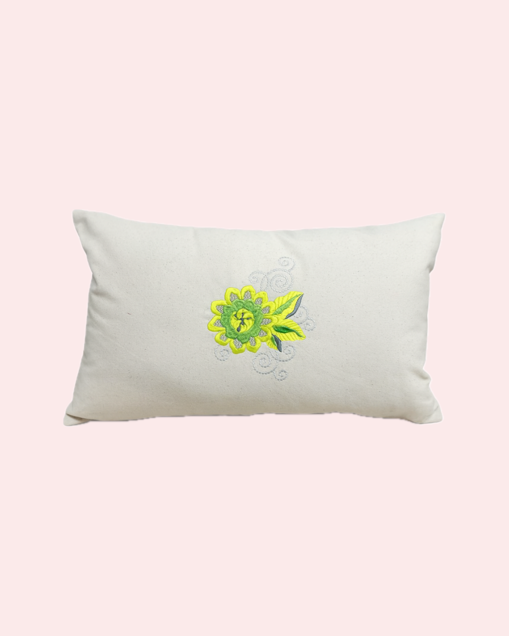 Cuscino in cotone biologico GOTS 26x45 cm motivo flower ricamato | KaleidoShop