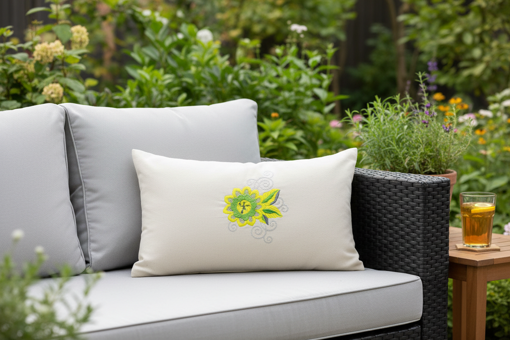 Cuscino in cotone biologico GOTS 26x45 cm motivo flower ricamato | KaleidoShop