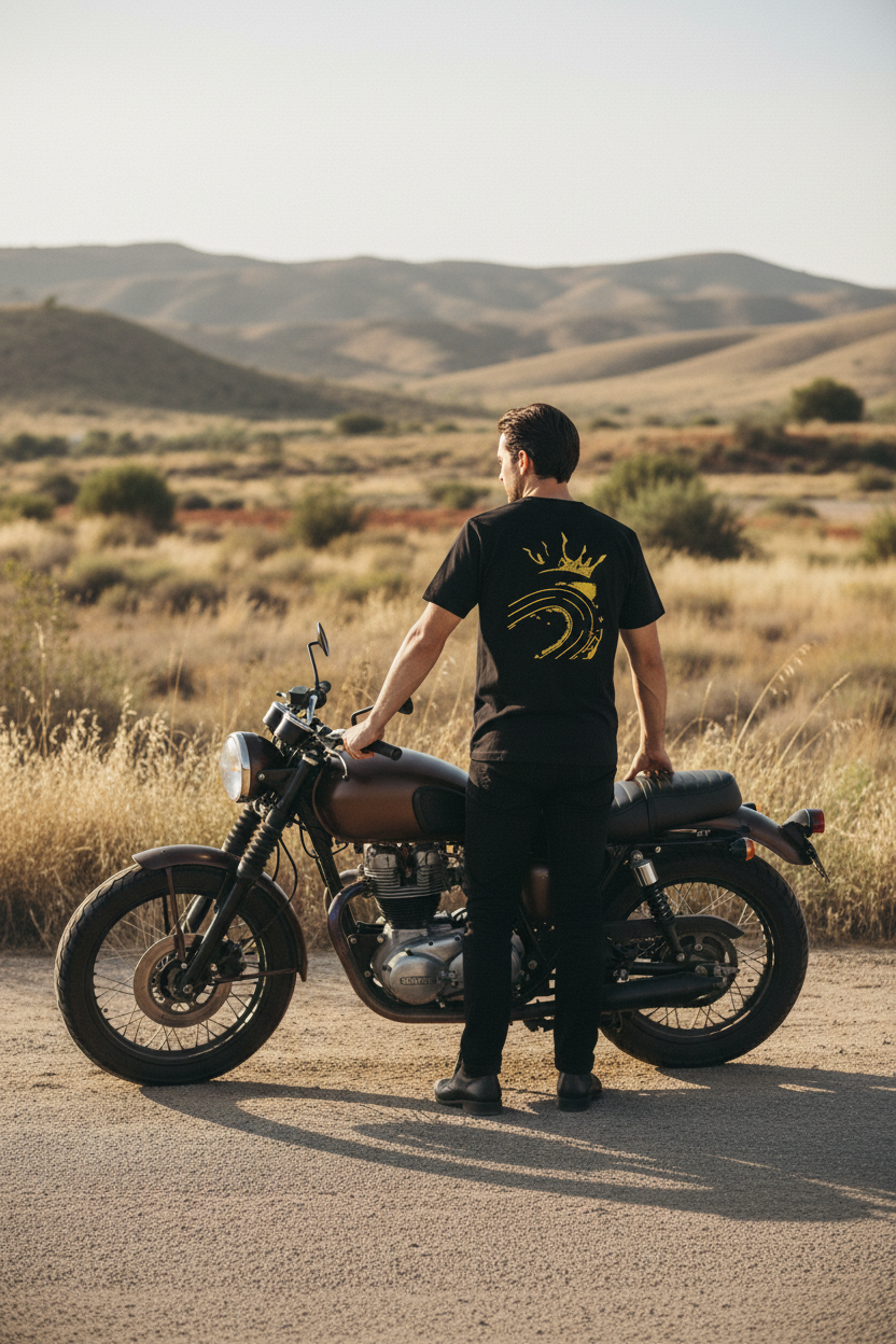 CURVE Tee uomo – retro con ricamo corona e curva dorata, logo CURVE sulla spalla | KaleidoShop