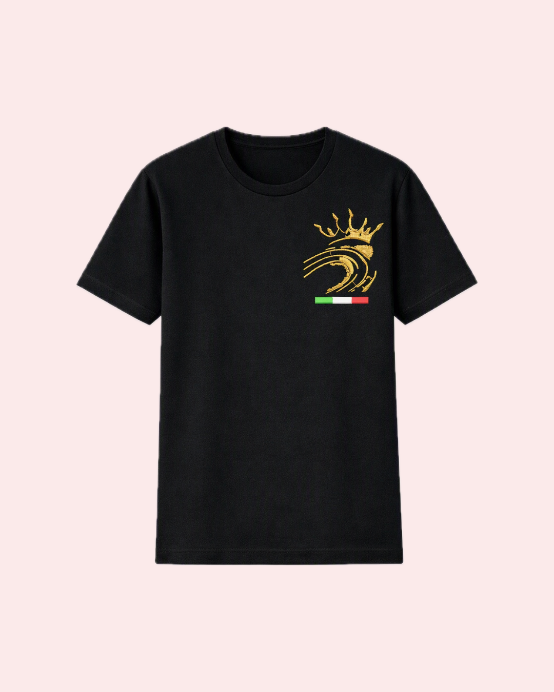 CURVE Tee uomo – fronte con ricamo corona e curva dorata, bandiera italiana | KaleidoShop