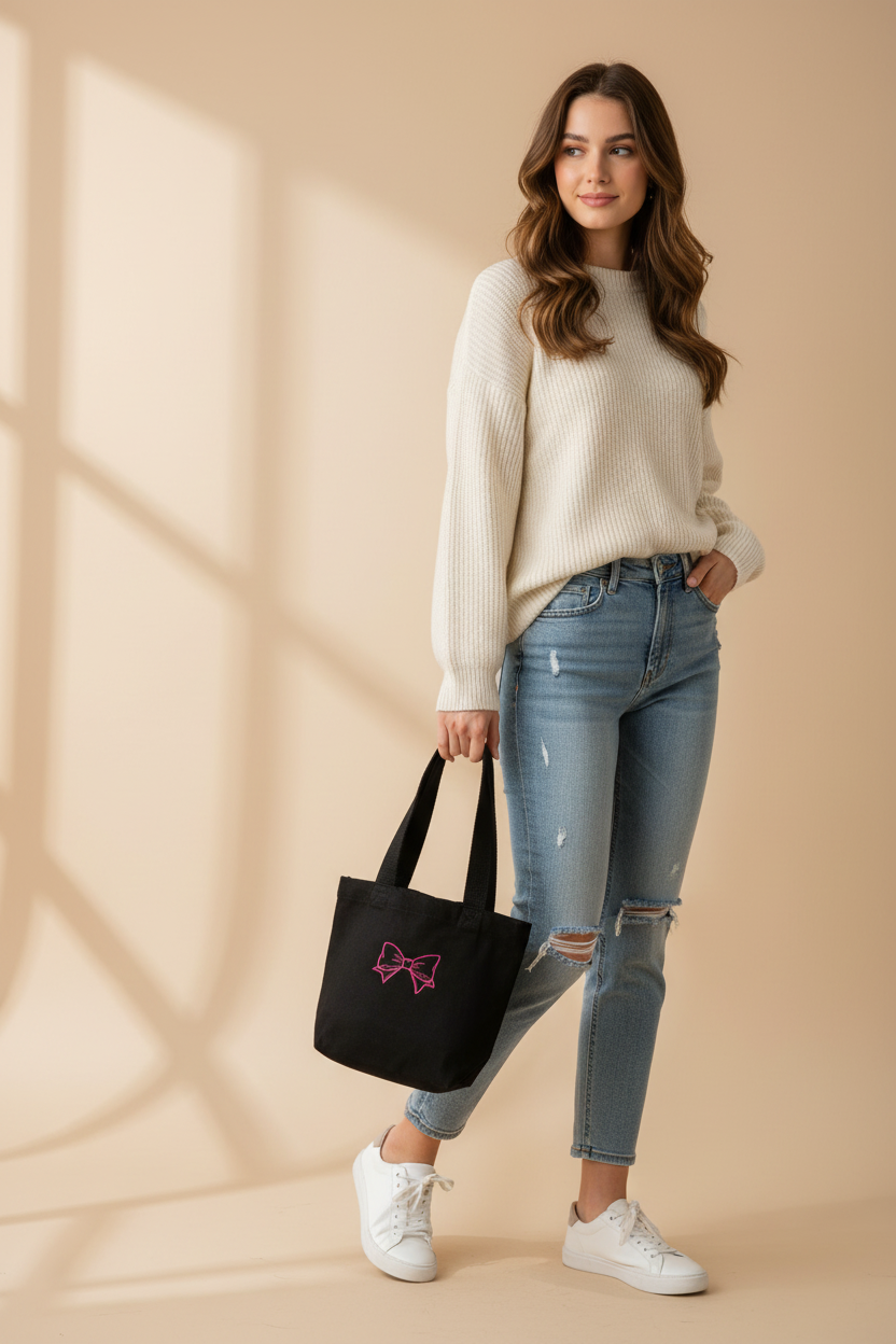 MiniBag Midnight Ribbon in cotone biologico GOTS ricamata | KaleidoShop