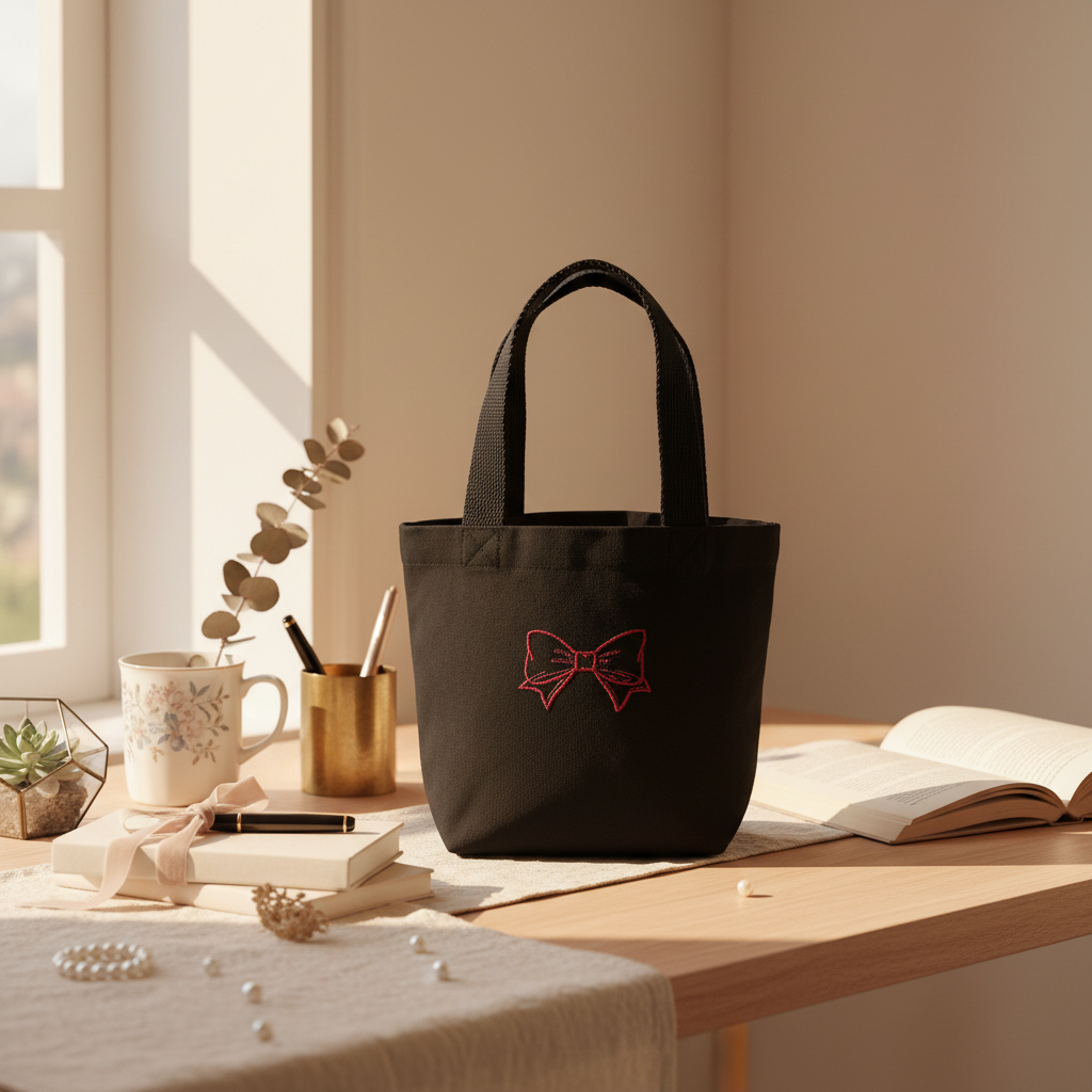 MiniBag Midnight Ribbon in cotone biologico GOTS ricamata | KaleidoShop