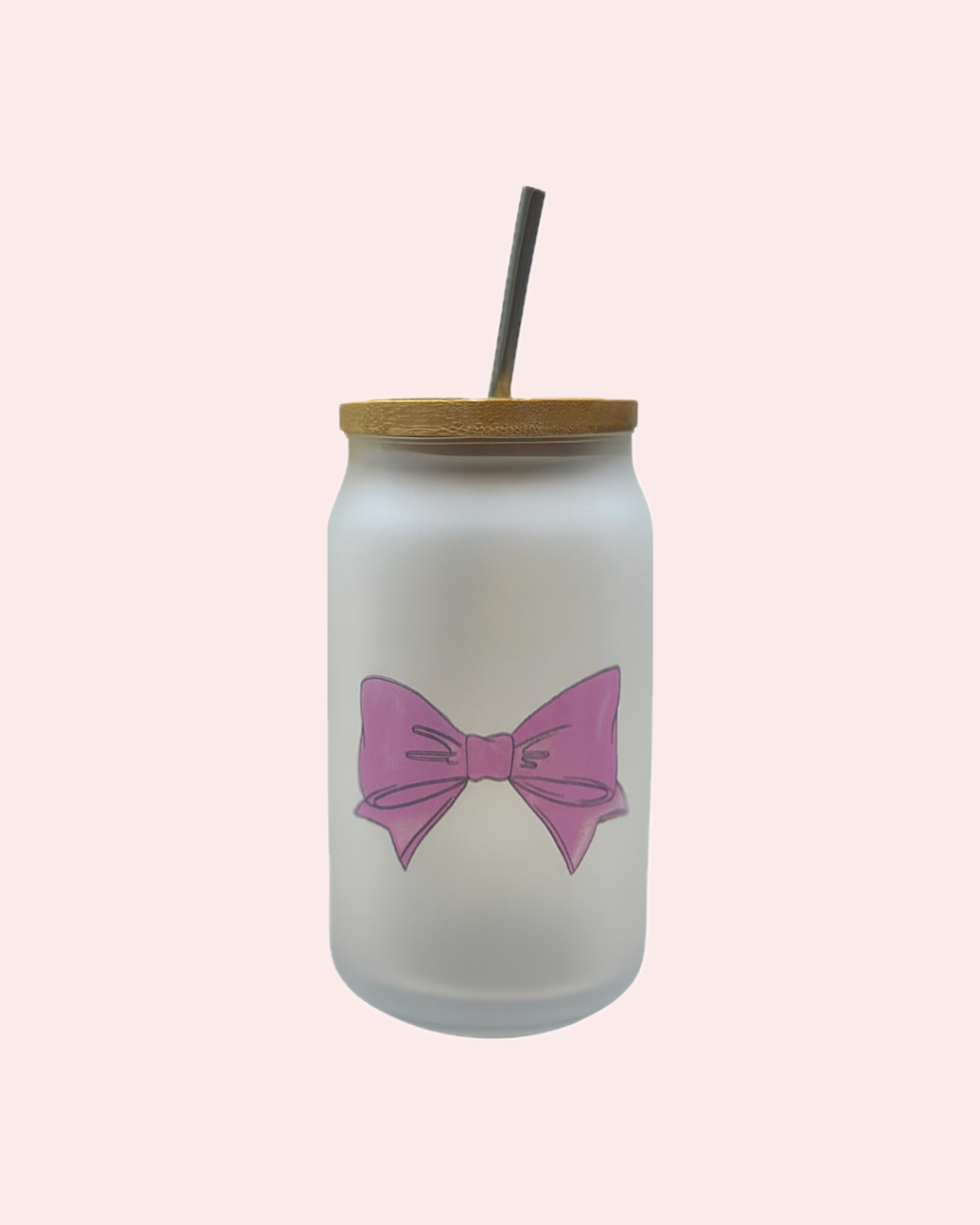 Cocktail glass 400ml con cannuccia in acciaio inox, coperchio in bamboo e motivo ribbon | KaleidoShop