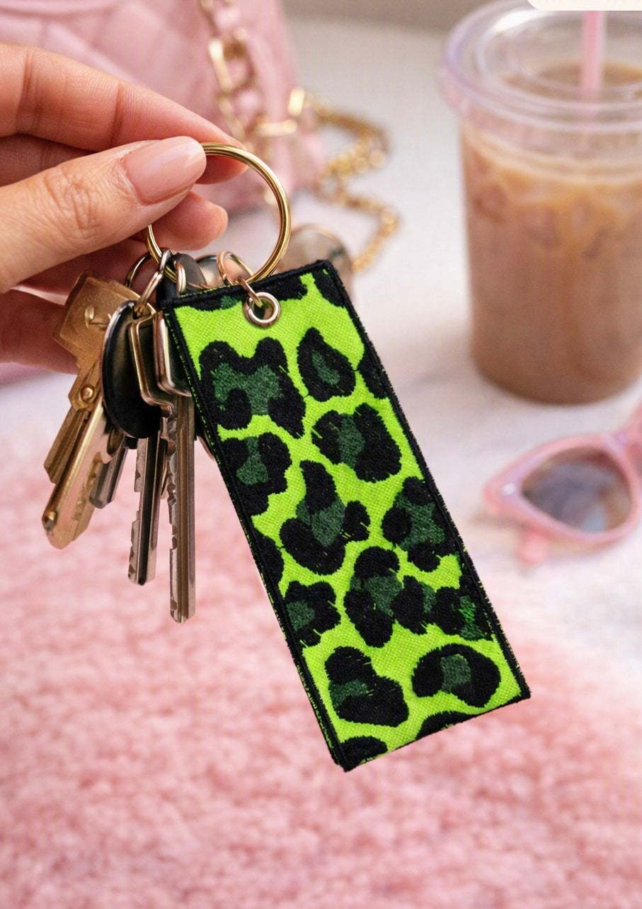 Portachiavi rettangolare ricamo Leopardato 10 x 4 cm | KaleidoShop