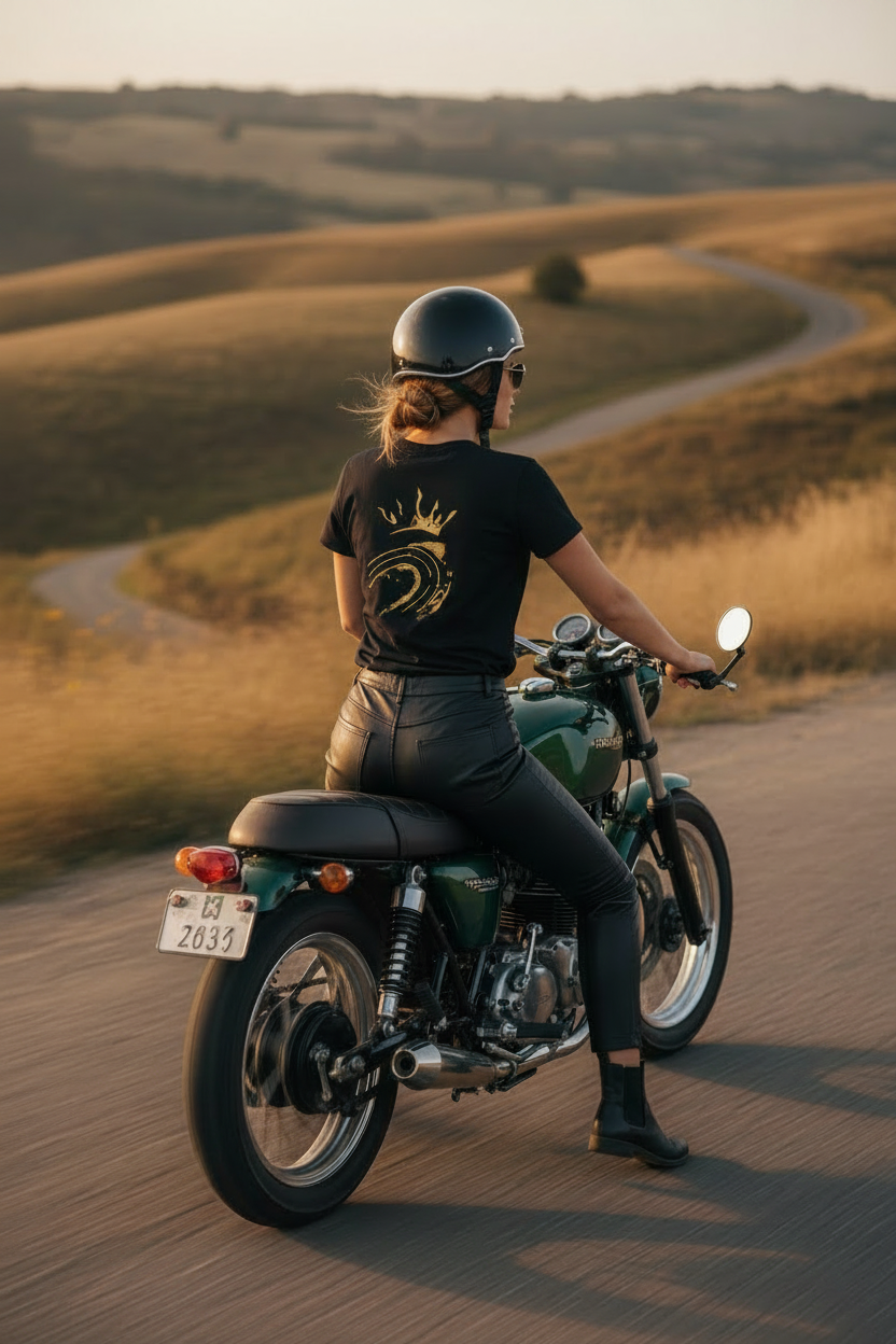 CURVE Tee donna – retro con ricamo corona e curva dorata, logo CURVE sulla spalla | KaleidoShop