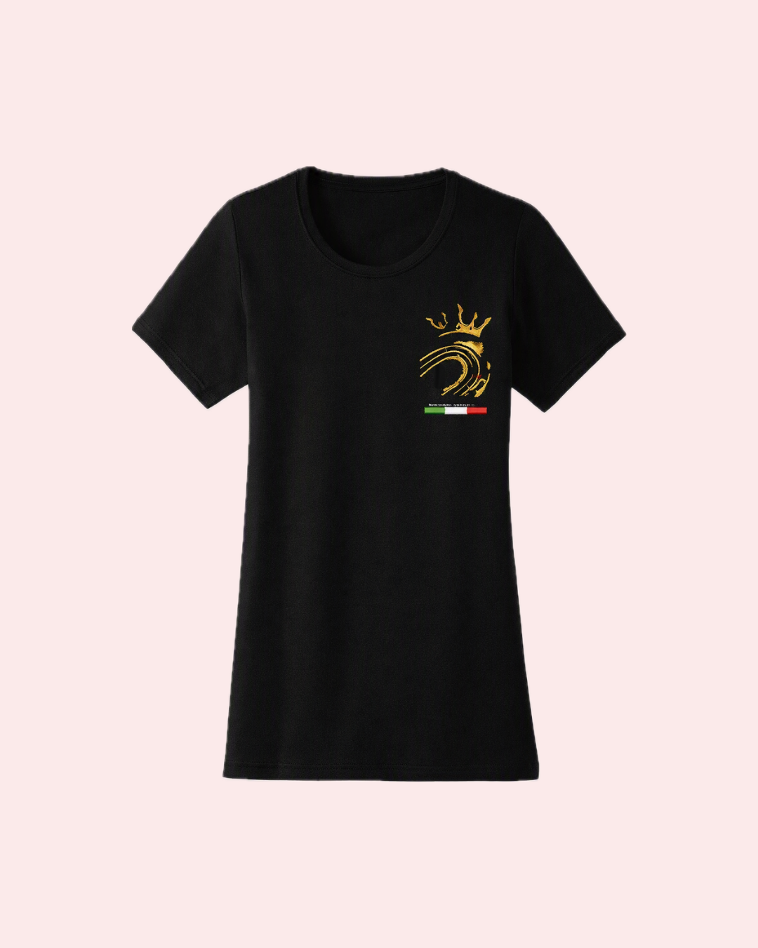 CURVE Tee donna – fronte con ricamo corona e curva dorata, bandiera italiana | KaleidoShop