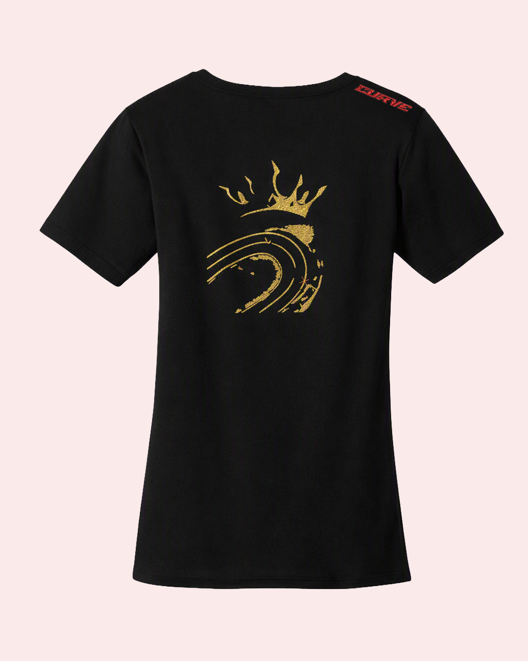 CURVE Tee donna – retro con ricamo corona e curva dorata, logo CURVE sulla spalla | KaleidoShop